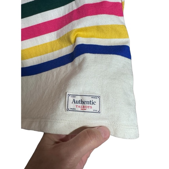 TALBOTS Authentic Classic Color Stripe Ivory Cotton Pullover Tee Top Size Medium - Picture 5 of 6